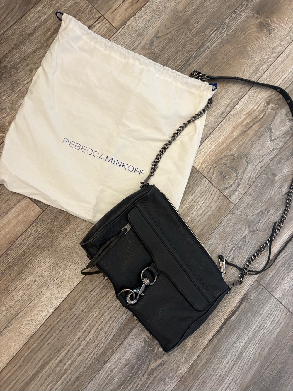 Rebecca Minkoff Black Leather Crossbody with Chain Strap